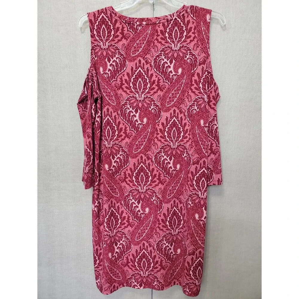 Michael Kors Red Paisley Cold Shoulder Dress Size XL Stretchy Scuba Knit